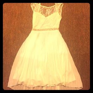 Lace White Sparkle Belt Dress Pleaded - Cute!